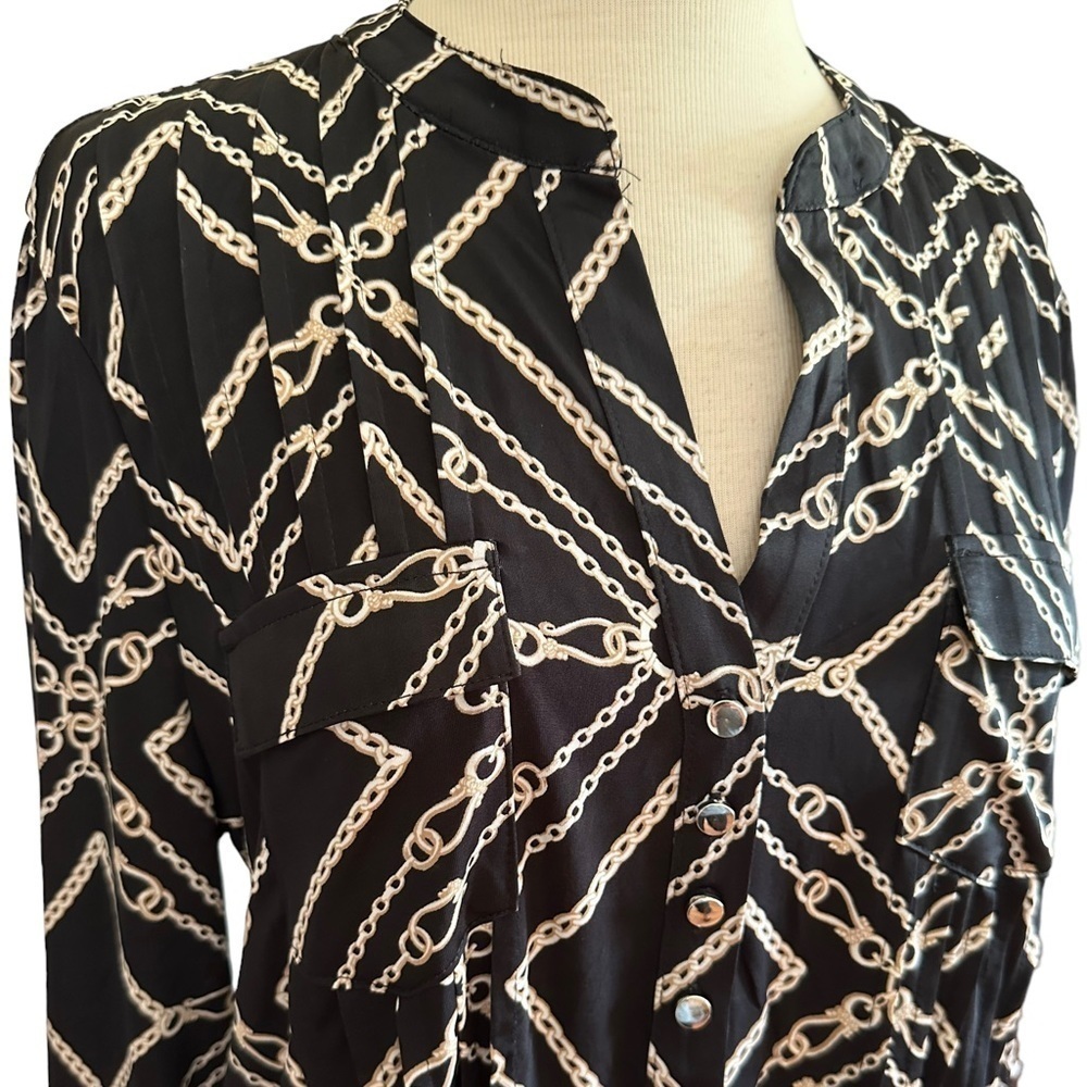 COCOMO XL Black Beige 3/4 sleeve women's Pintuck Blouse tunic shirt - Picture 6 of 12